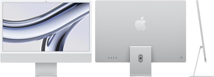 Front, back, and side view of iMac in silver