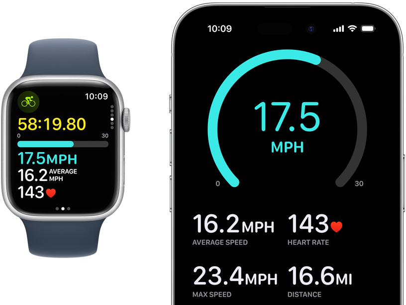 An 戦国 カグラ スロット Watch and an iPhone displaying live cycling metrics