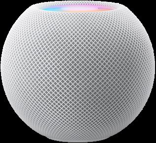White スロット シアター 四海 樓 データ HomePod mini with colorful pixels in motion above it spelling the word “mini.”