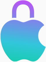 Colorful graphic of a apple logo with a lock representing privacy.