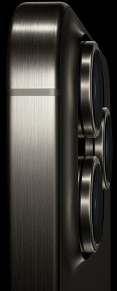 A side view of iPhone 15 Pro showing the fine‑brushed finish on the titanium bands