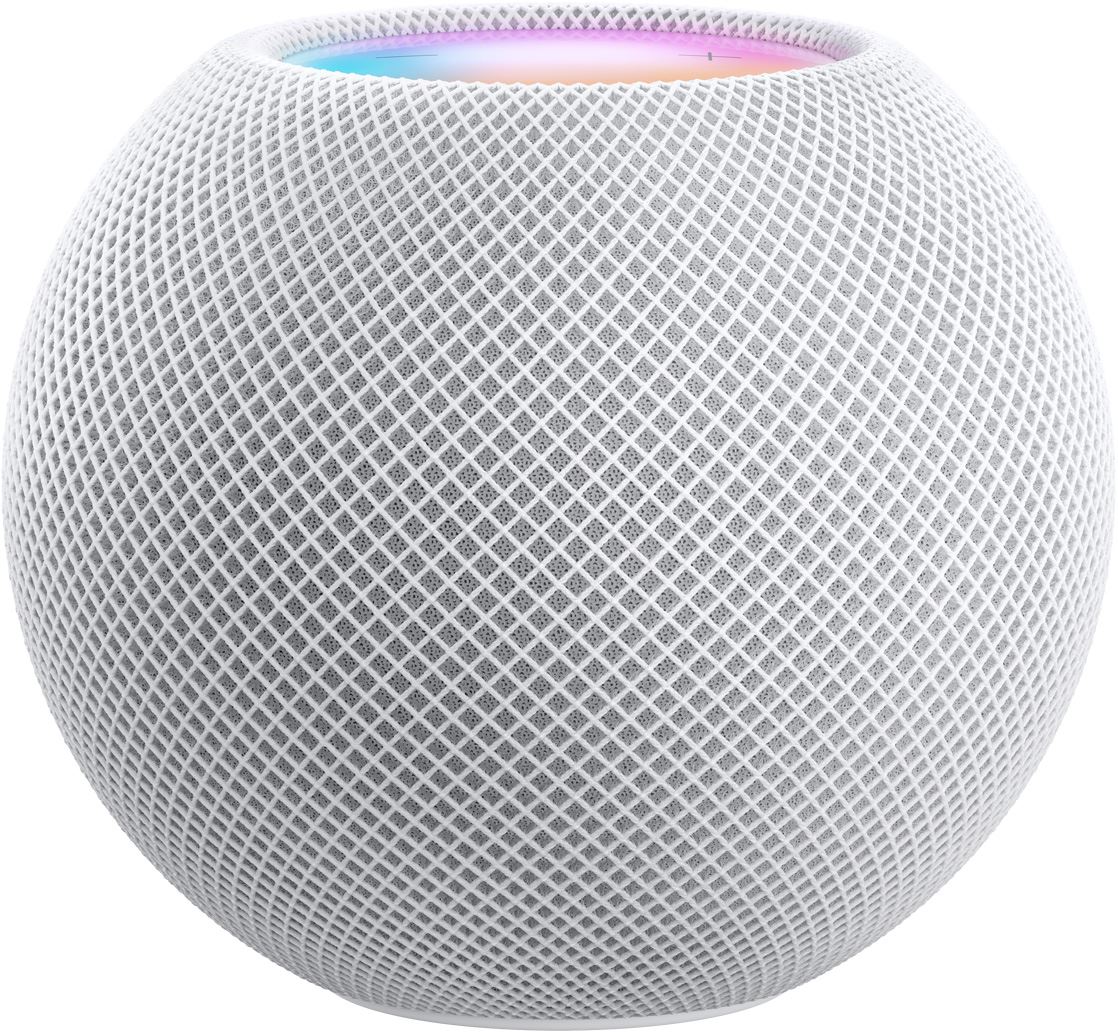 White スロット シアター 四海 樓 データ HomePod mini with colorful top cap just visible over the edge.