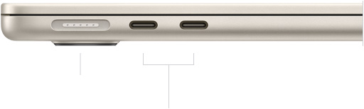 MacBook Air, closed,  left side, showing MagSafe and two Thunderbolt ports