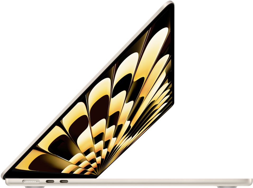 Side view of MacBook Air 15 inch with M2 in Starlight color