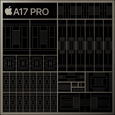 A stylized, illustrated representation of the A17 Pro chip