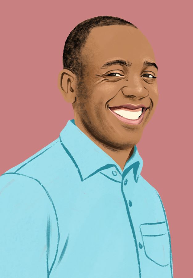 Illustrated portrait of Brian smiling, looking at the reader.