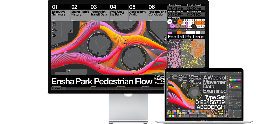 13-inch MacBook Air alongside パチンコ 景品 種類 Studio Display showing a project in Adobe Illustrator.